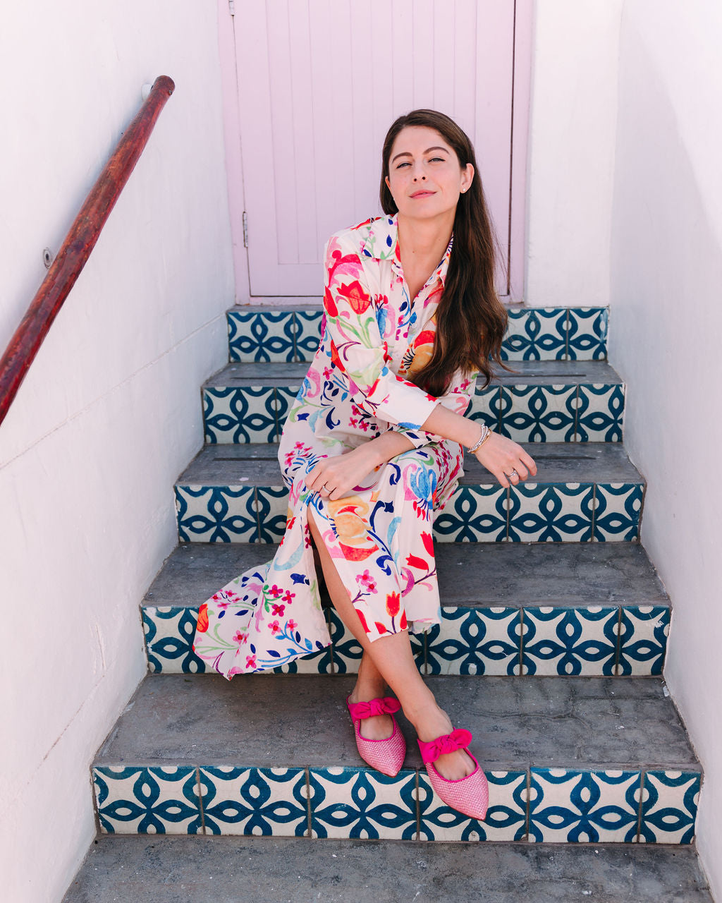 Hot Pink Raffia Mules