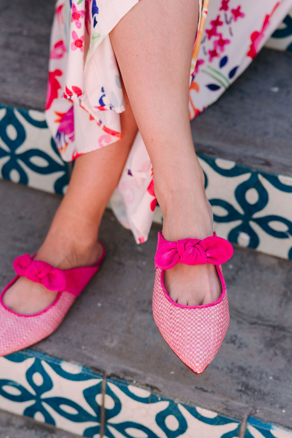 Hot Pink Raffia Mules