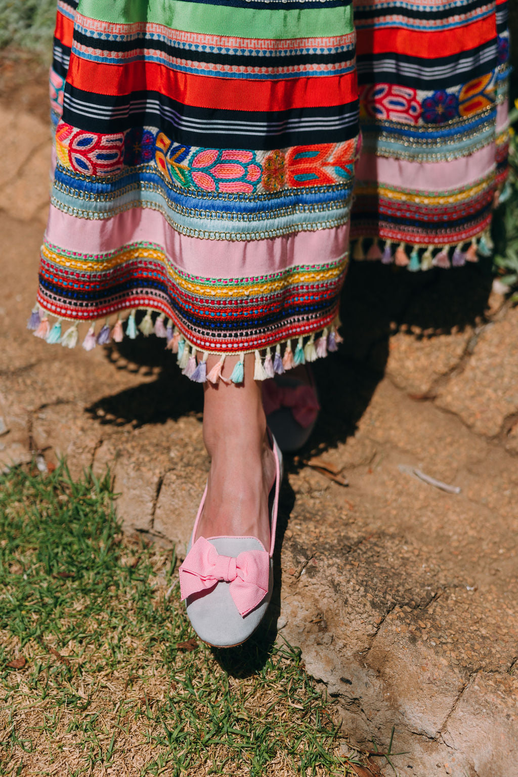Grey-Rosa Schleifenloafer