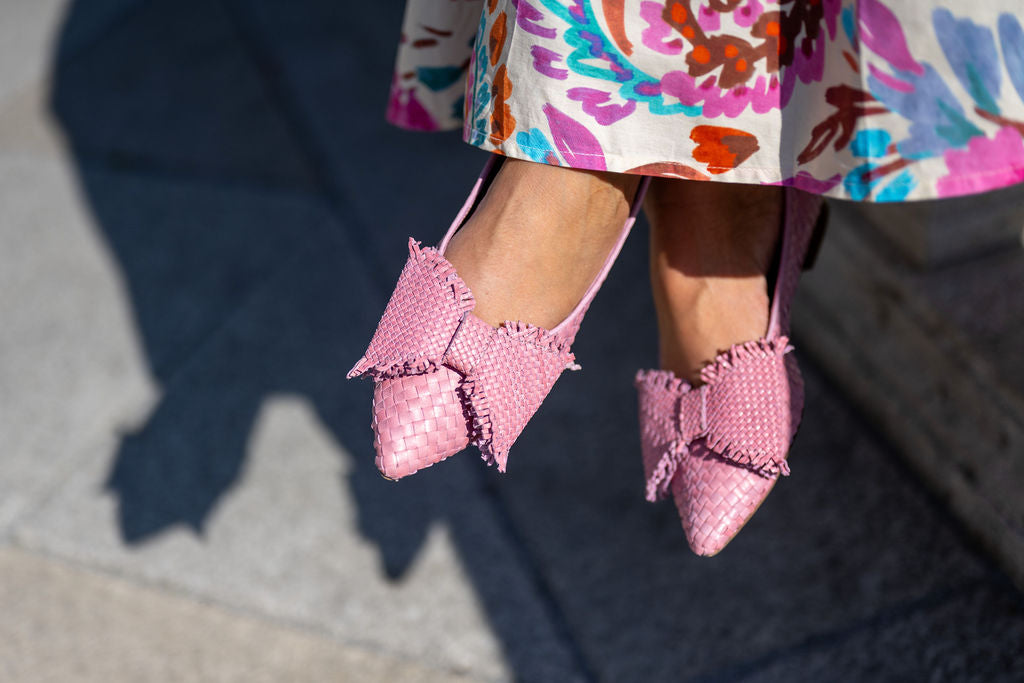 Pink Woven Schleifenloafer Pointy