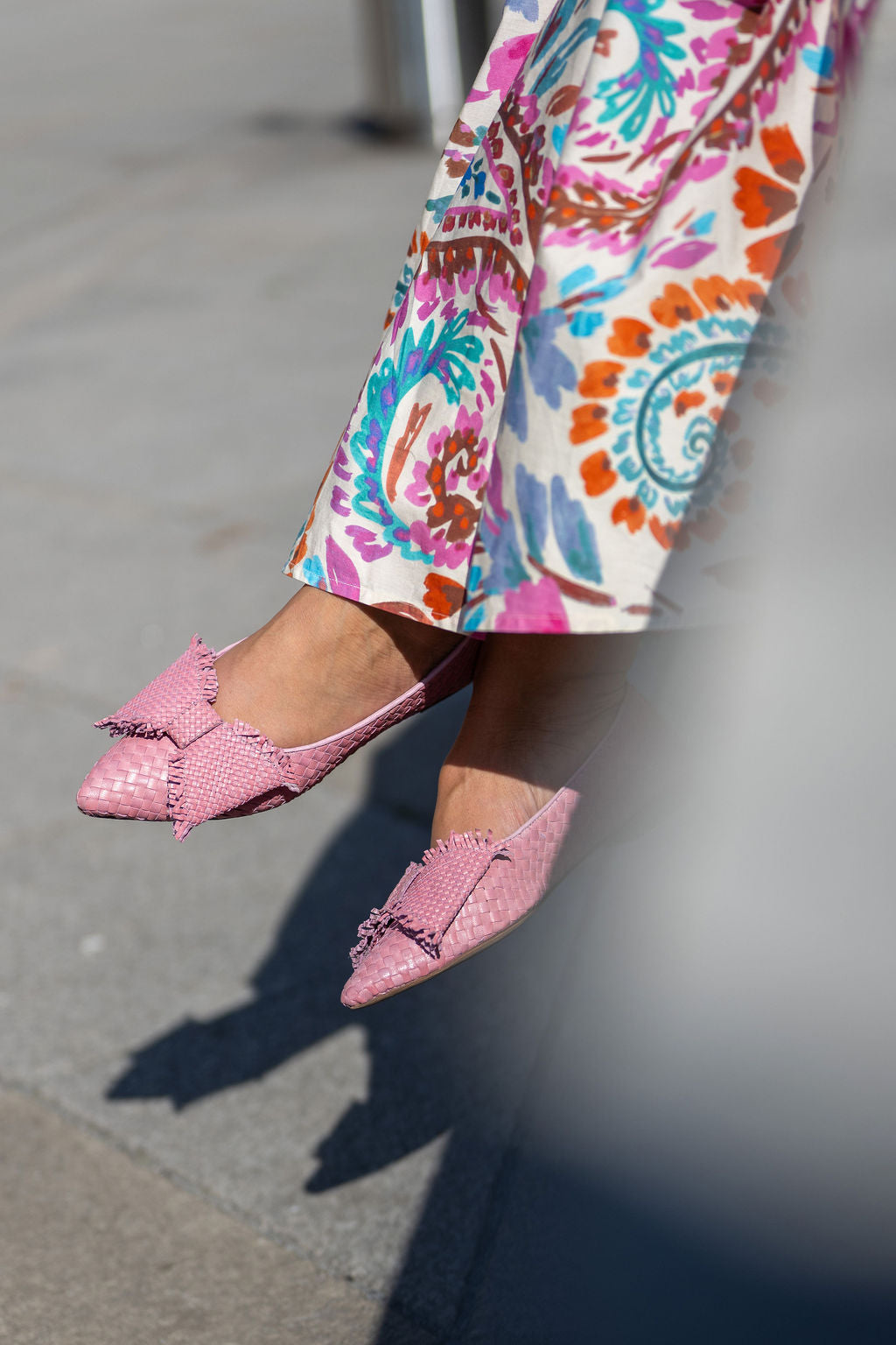 Pink Woven Schleifenloafer Pointy