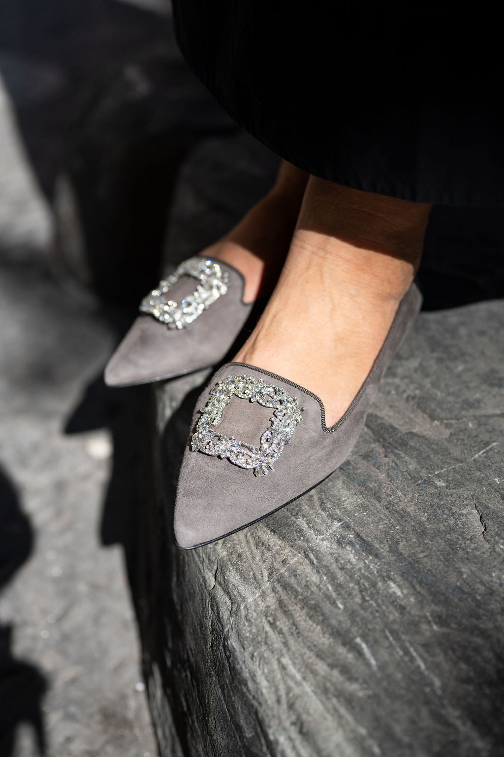 Psyke Glitter Buckle Pointy Loafer