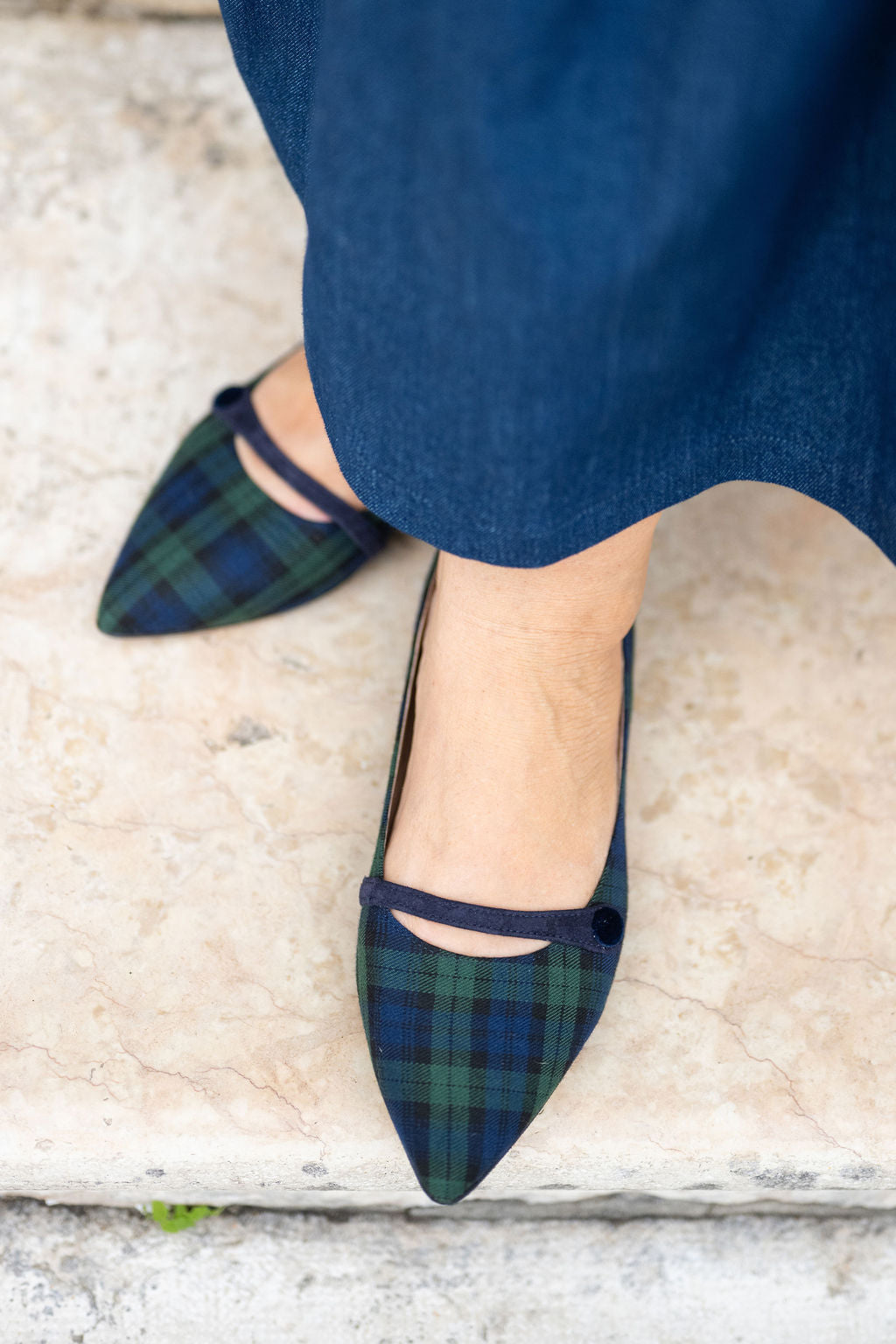 Blu-Verde Karo Mary Jane Pointy