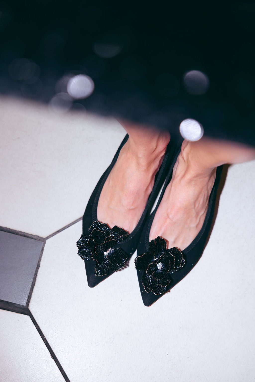 SHOOTINGSCHUH Nero Glitzer Fiore Pointy 41