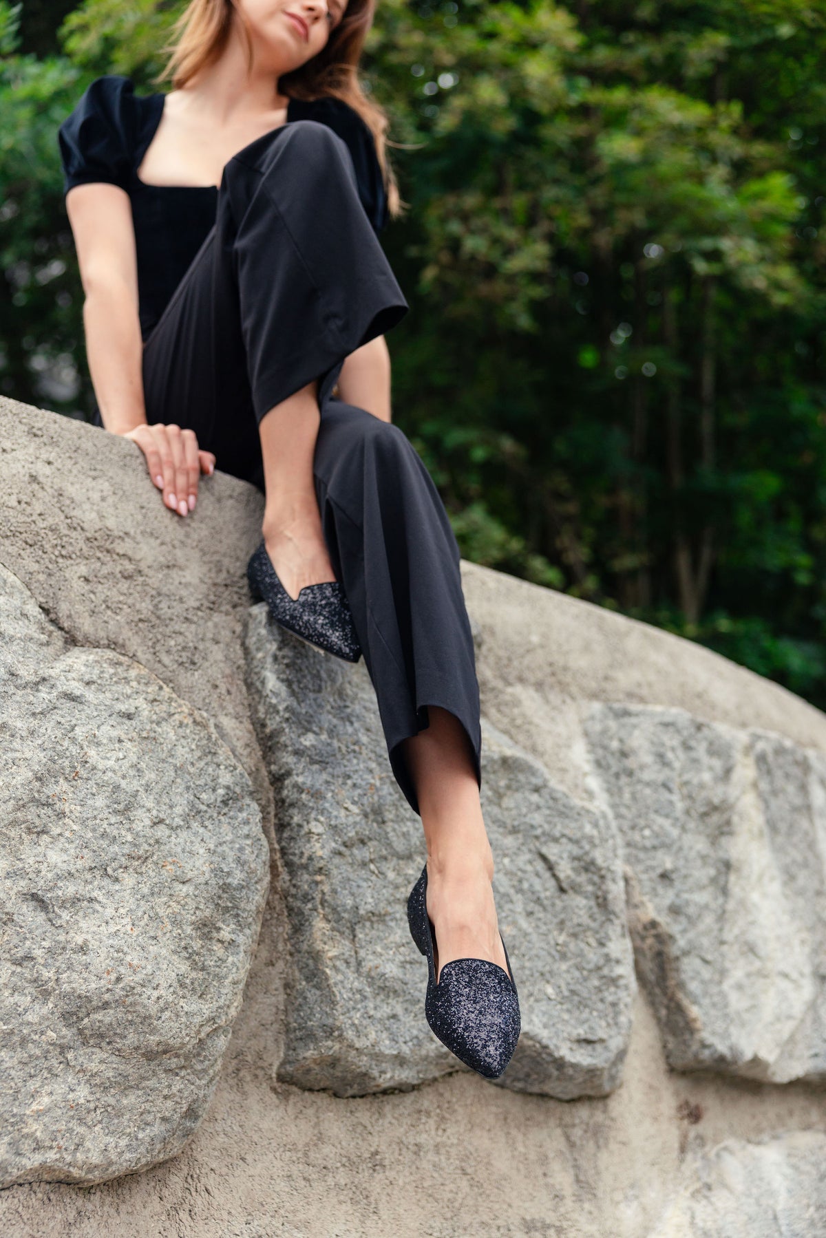 SHOOTINGSCHUH Nero Glitter Pointy Loafer 41
