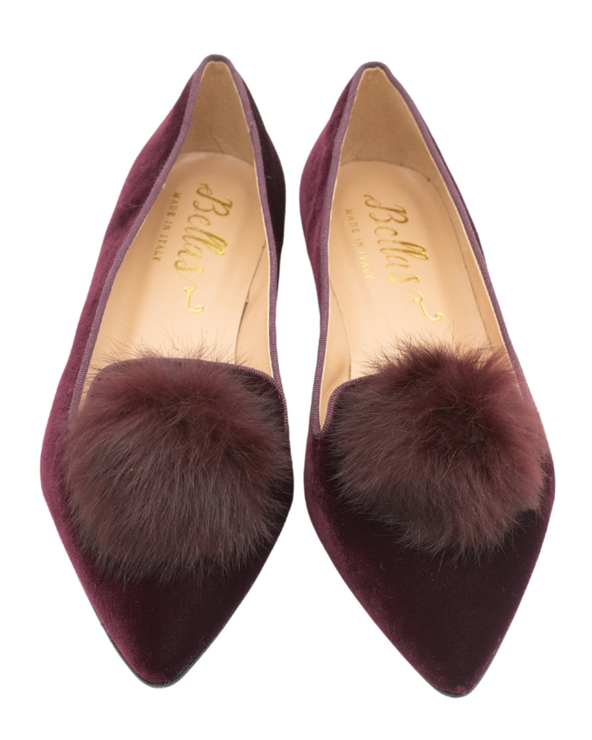 Bordeaux Pompon Samt Pointy