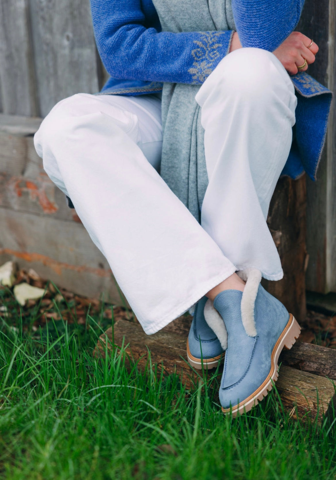 Denim lined ankle boots with profile sole