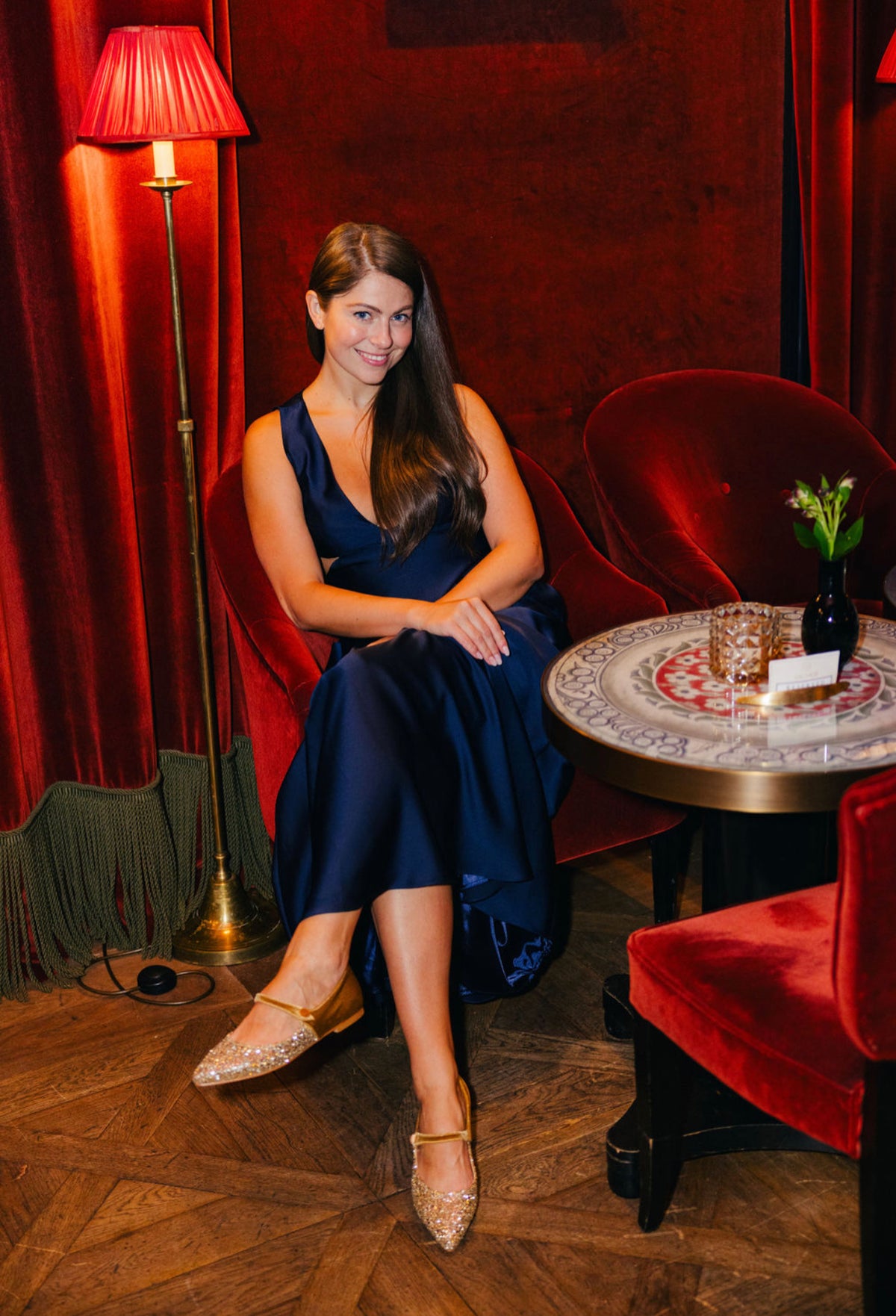 Mary Jane Samt Glitzer Gold