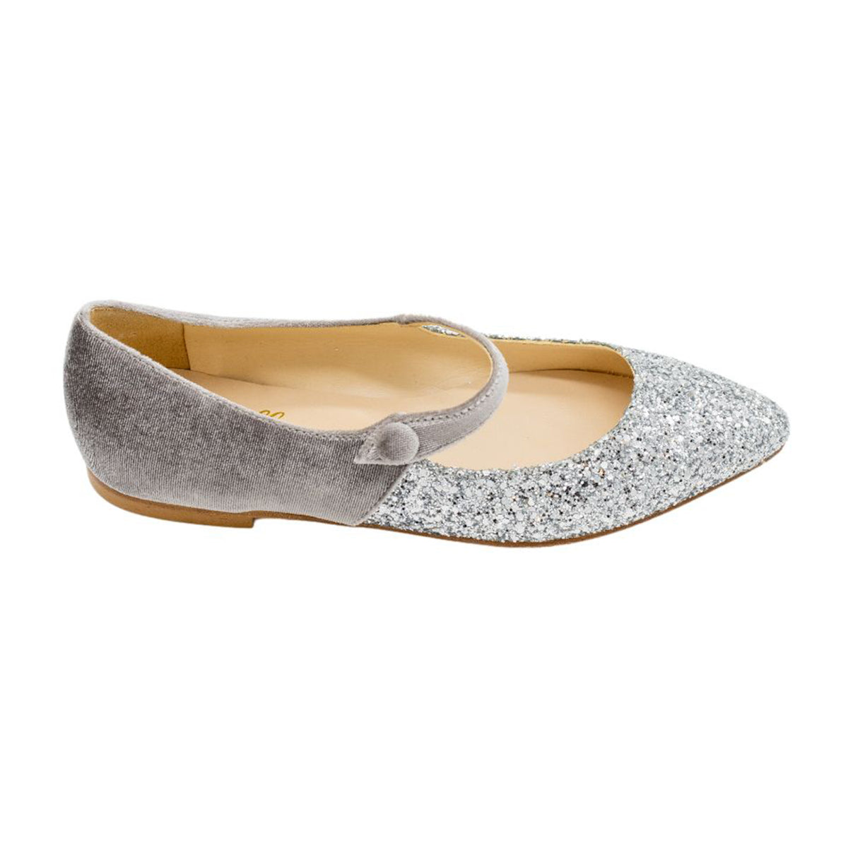 Mary Jane Samt Glitzer Silber