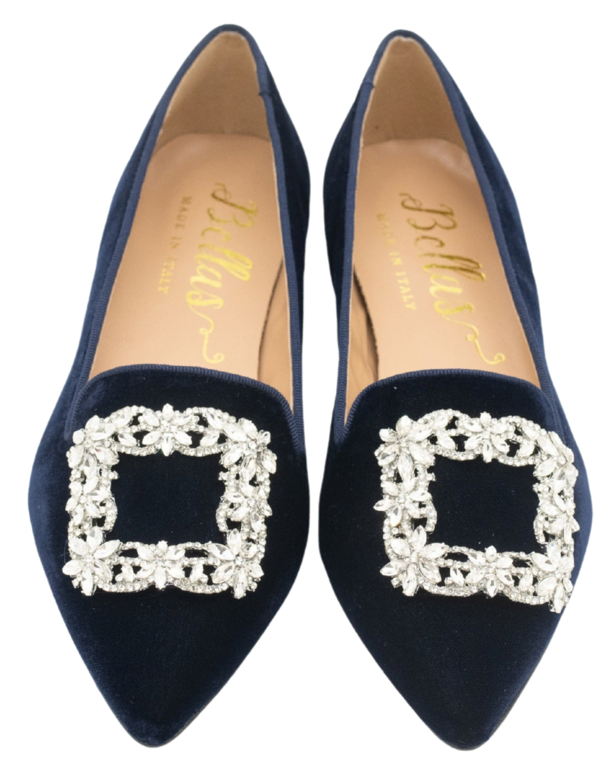 Navy Velvet Glitter Buckle Pointy Loafer