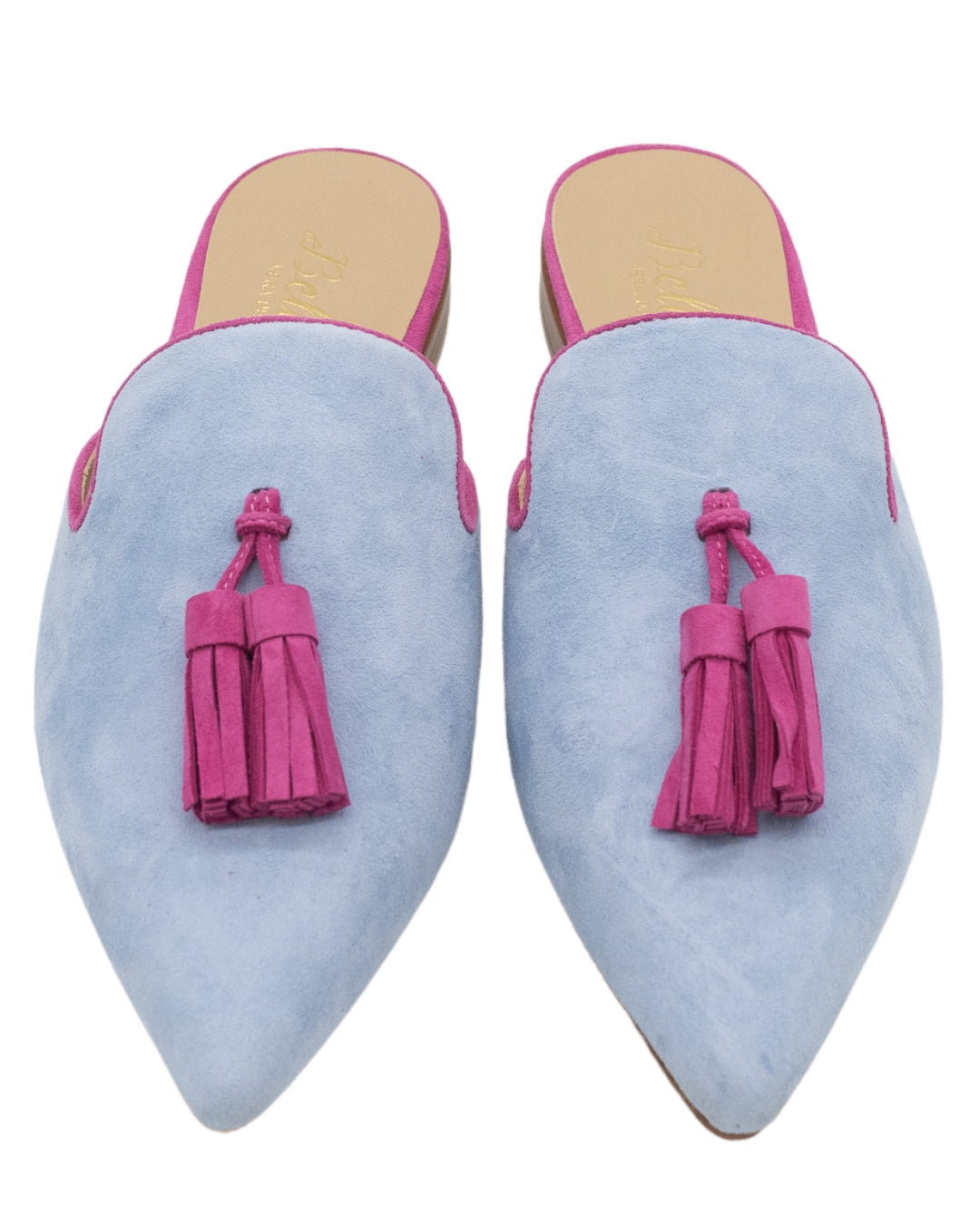 Sky-Hot Pink Tassel Mules
