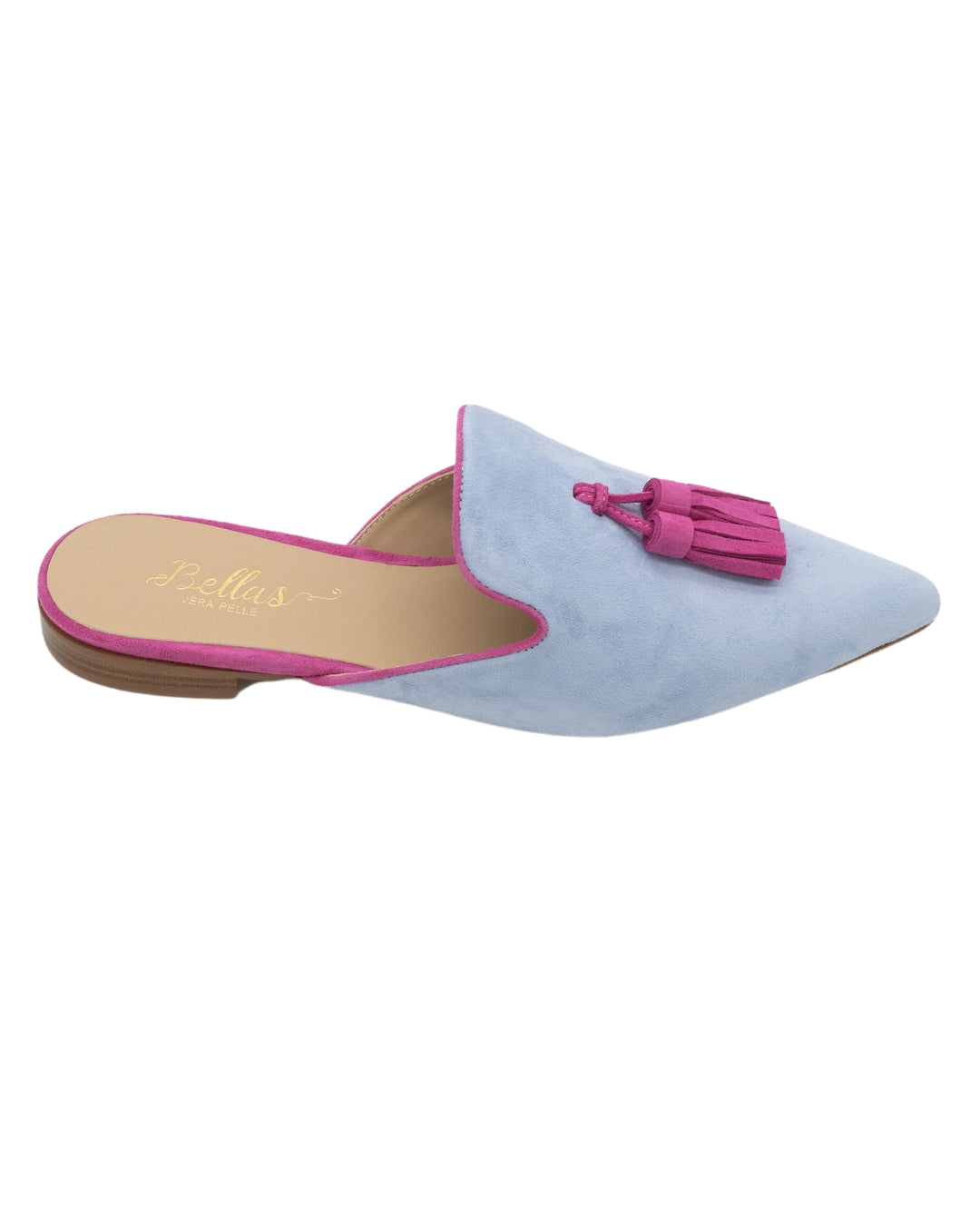 Sky-Hot Pink Tassel Mules