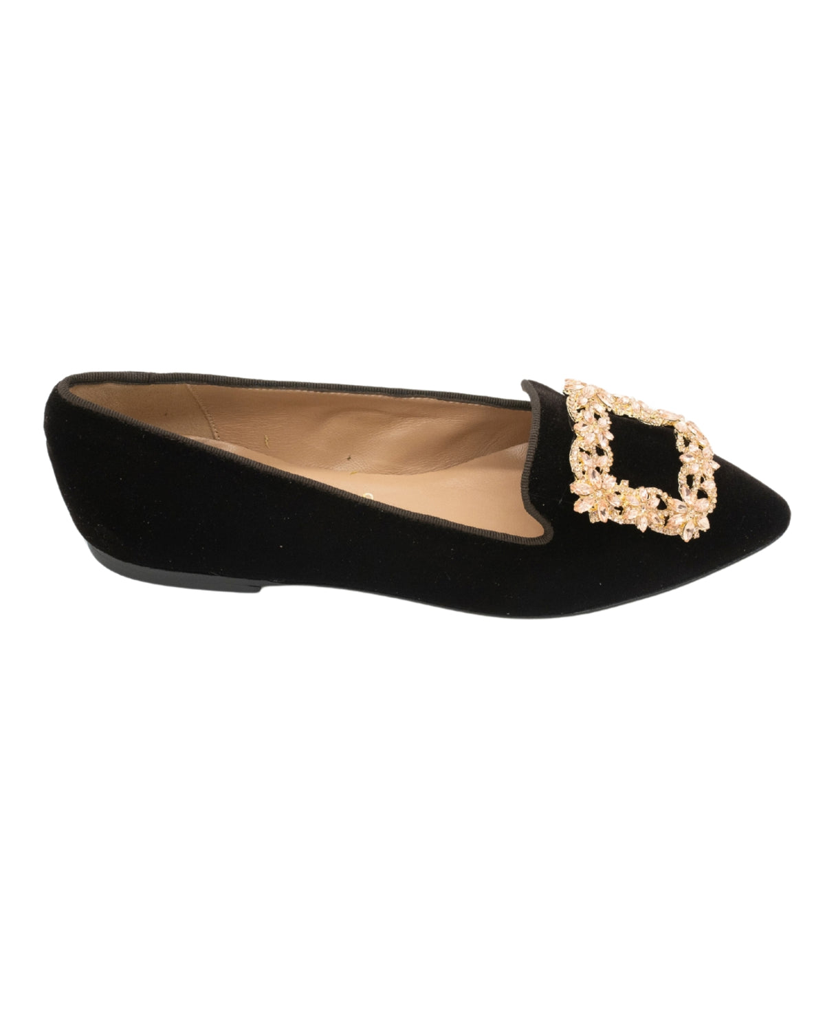 T.Moro Velvet Glitter Buckle Pointy Loafer