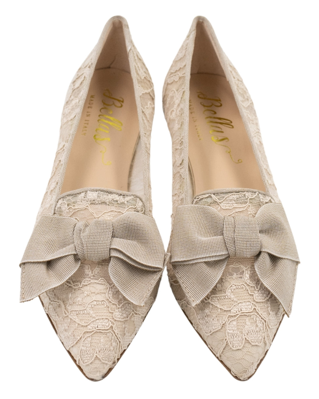 Beige Lace Schleifenloafer Pointy