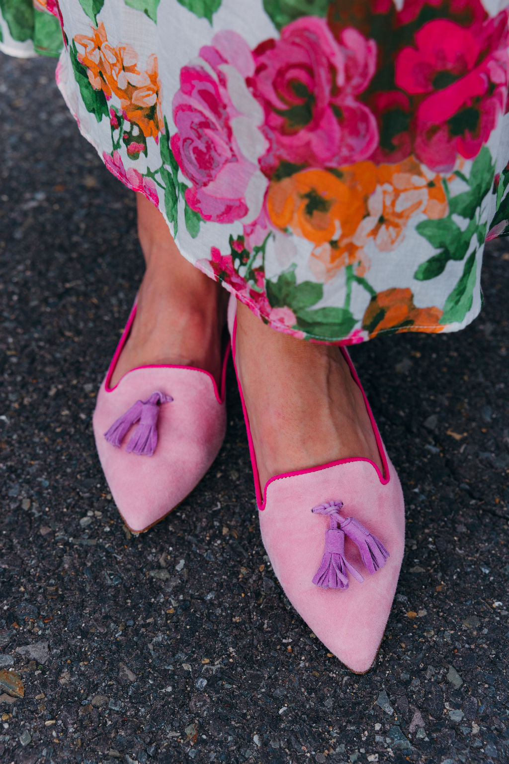Pig Rose-Bouganville-Hot Pink Tasselloafer Pointy (kurzer Tassel)