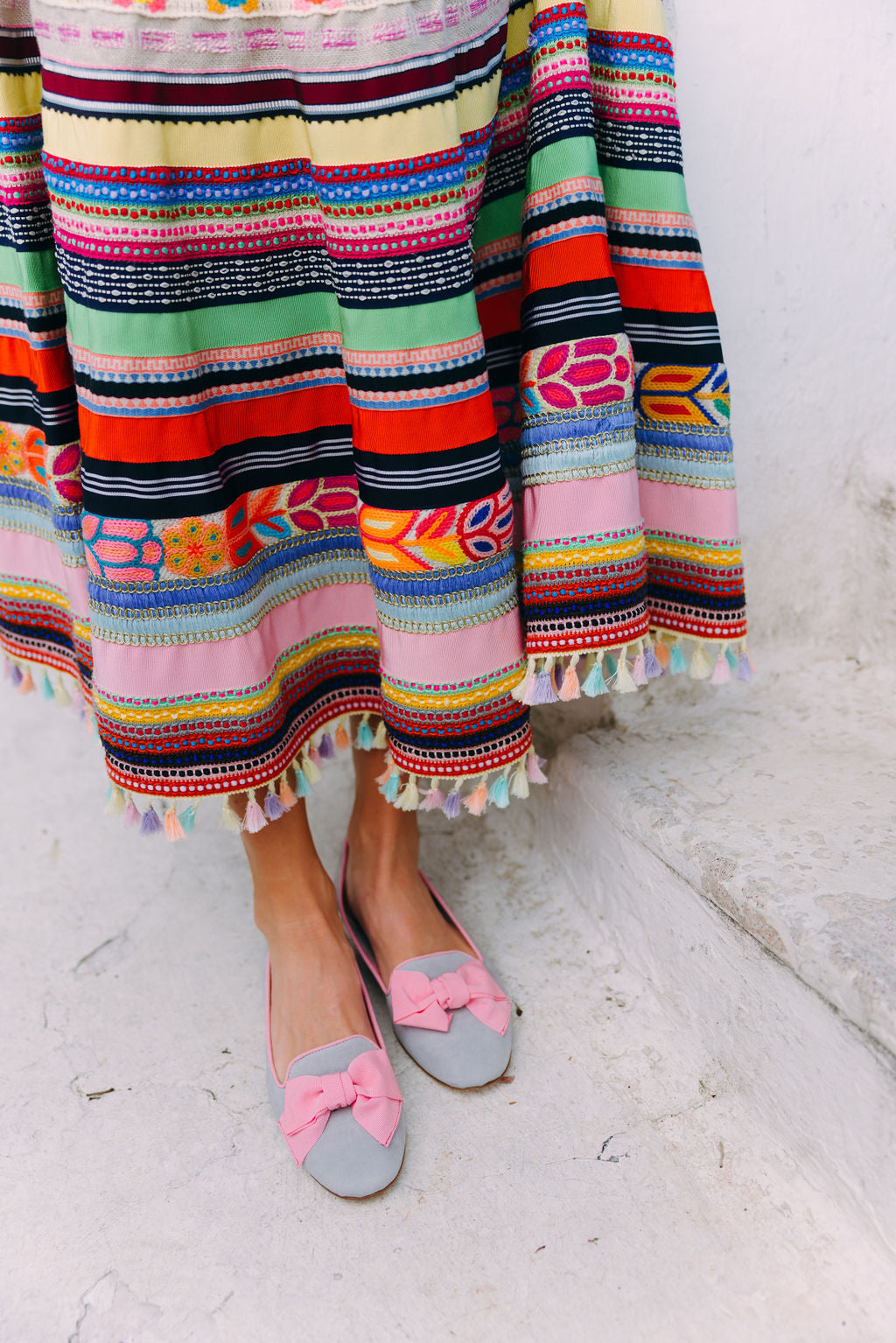 Grey-Rosa Schleifenloafer