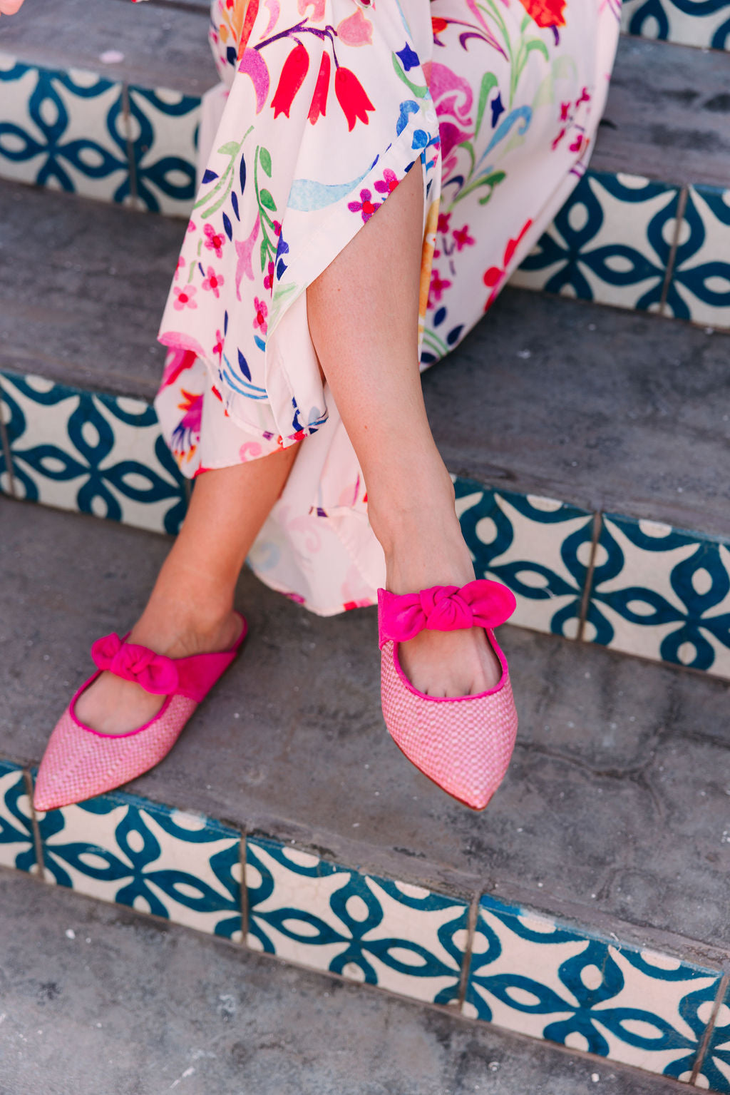 Hot Pink Raffia Mules