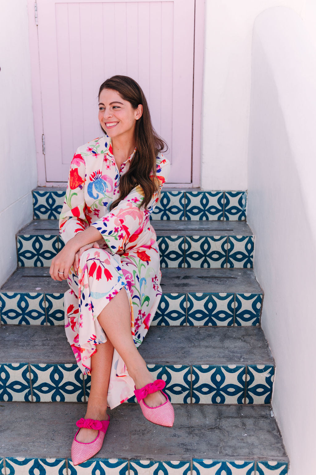 Hot Pink Raffia Mules