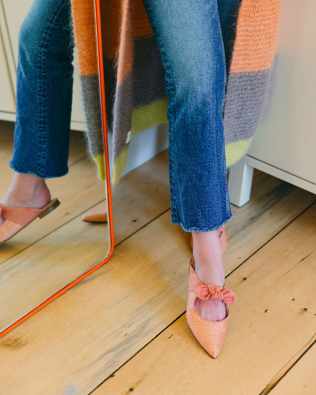 Melon Raffia Mules