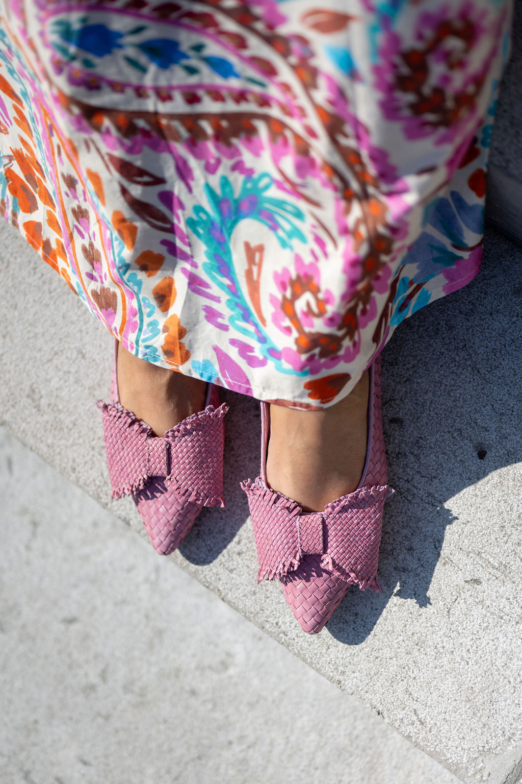 Pink Woven Schleifenloafer Pointy