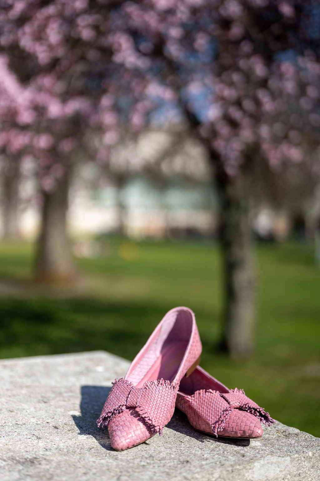 Pink Woven Schleifenloafer Pointy