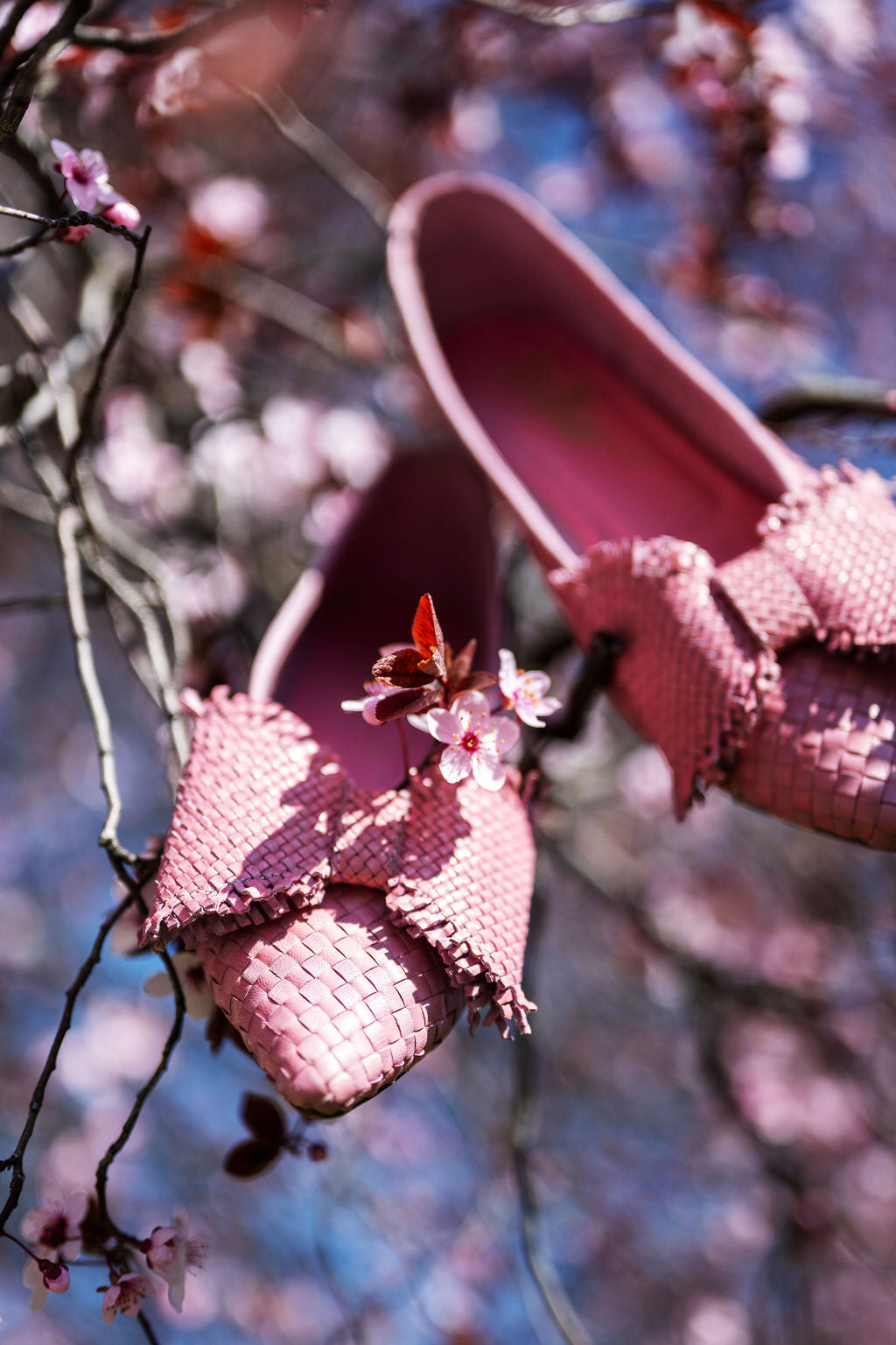 Pink Woven Schleifenloafer Pointy