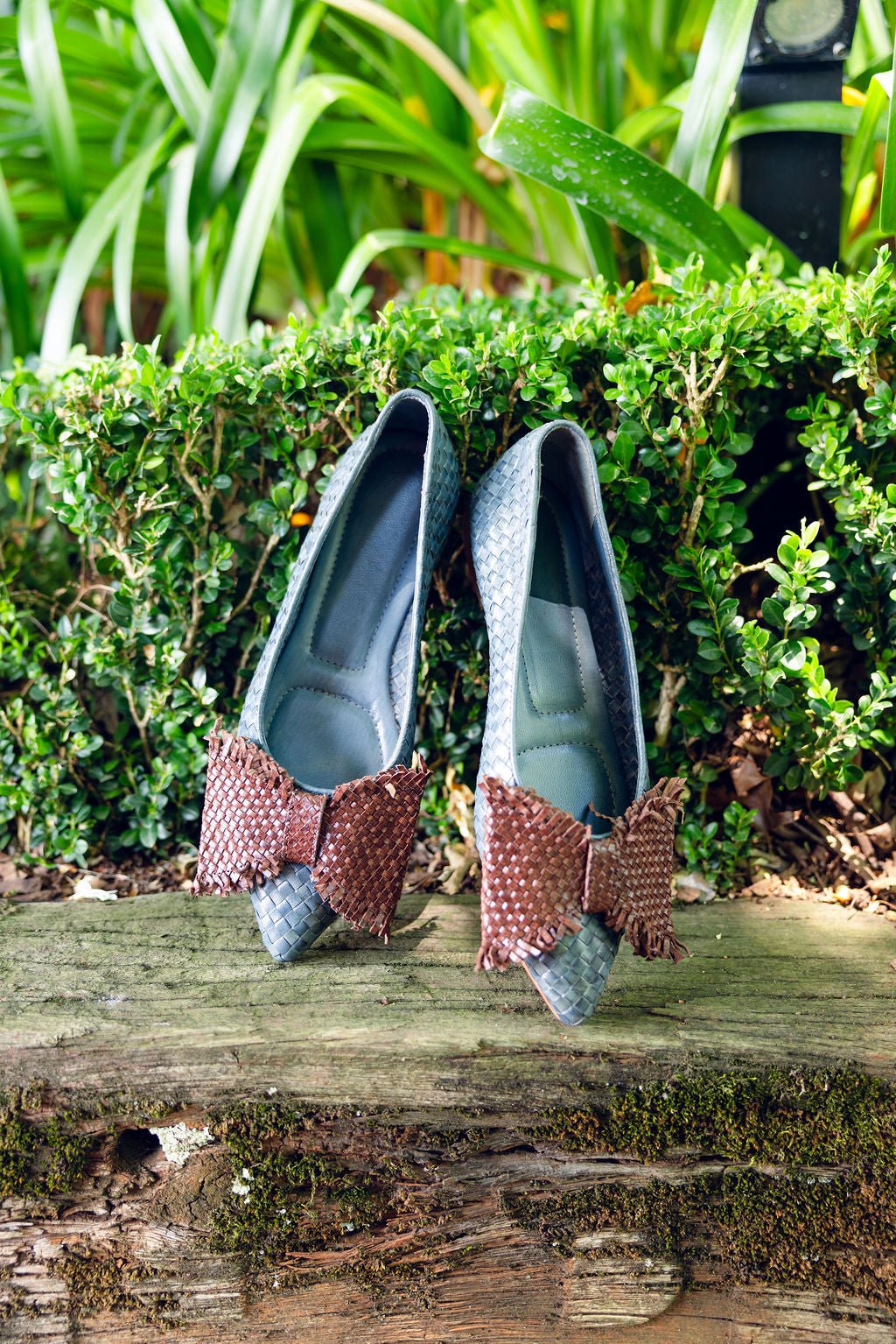 Jeans-Brown Woven Schleifenloafer Pointy