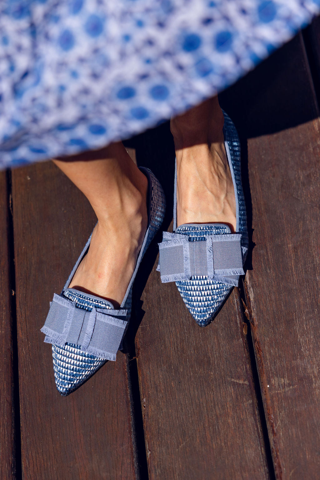 Grigio Raffia Schleifenloafer Pointy