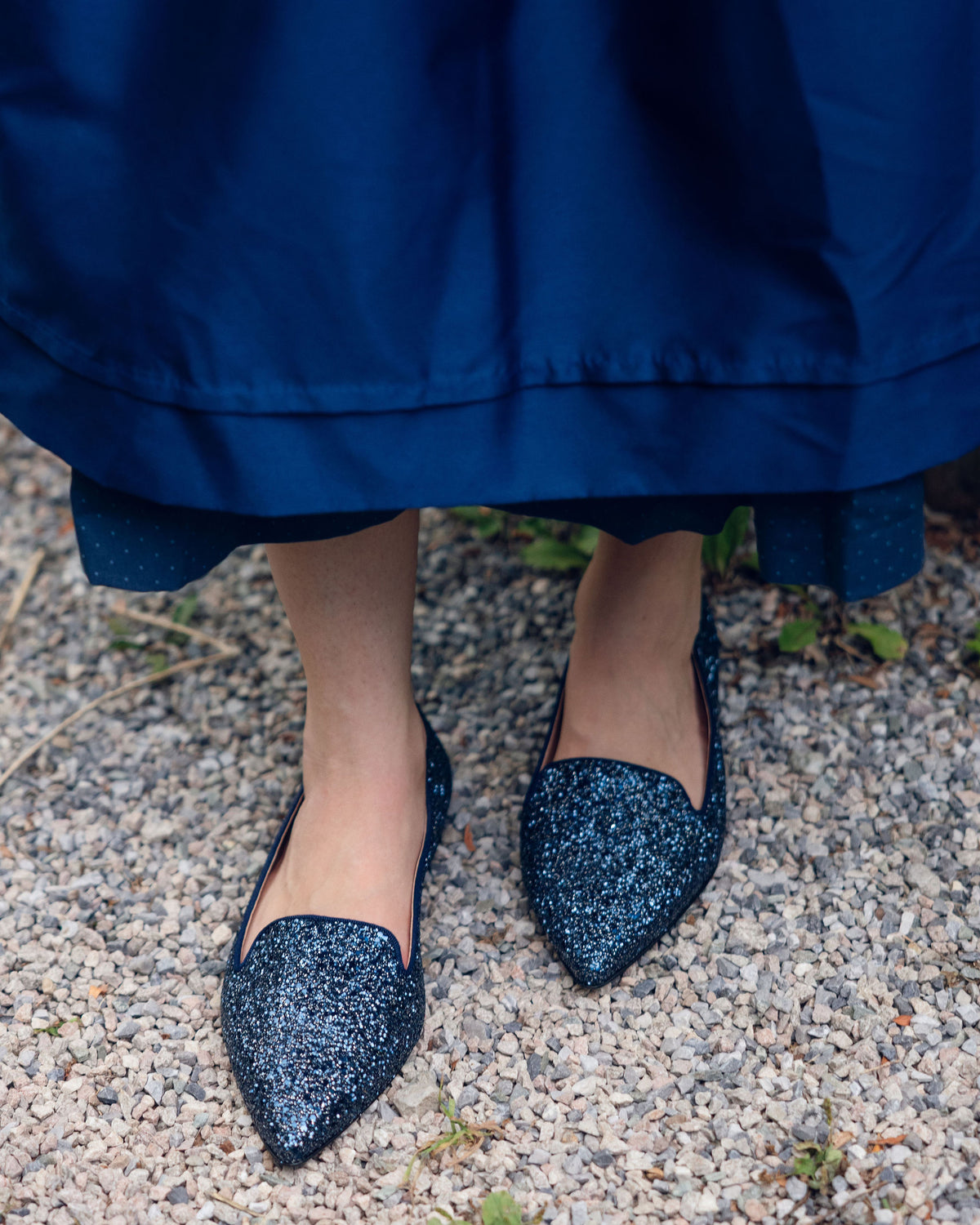 Navy Glitter Pointy Loafer