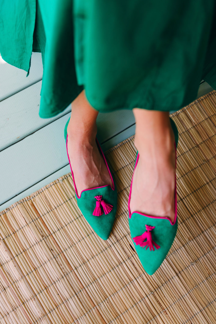 Verde Estivo-Fuxia Tasselloafer Pointy (short tassel)