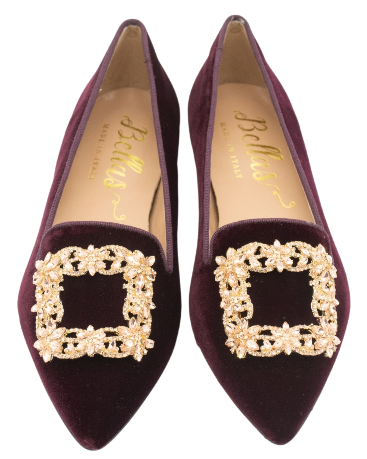 Bordeaux Velvet Glitter Buckle Pointy Loafer