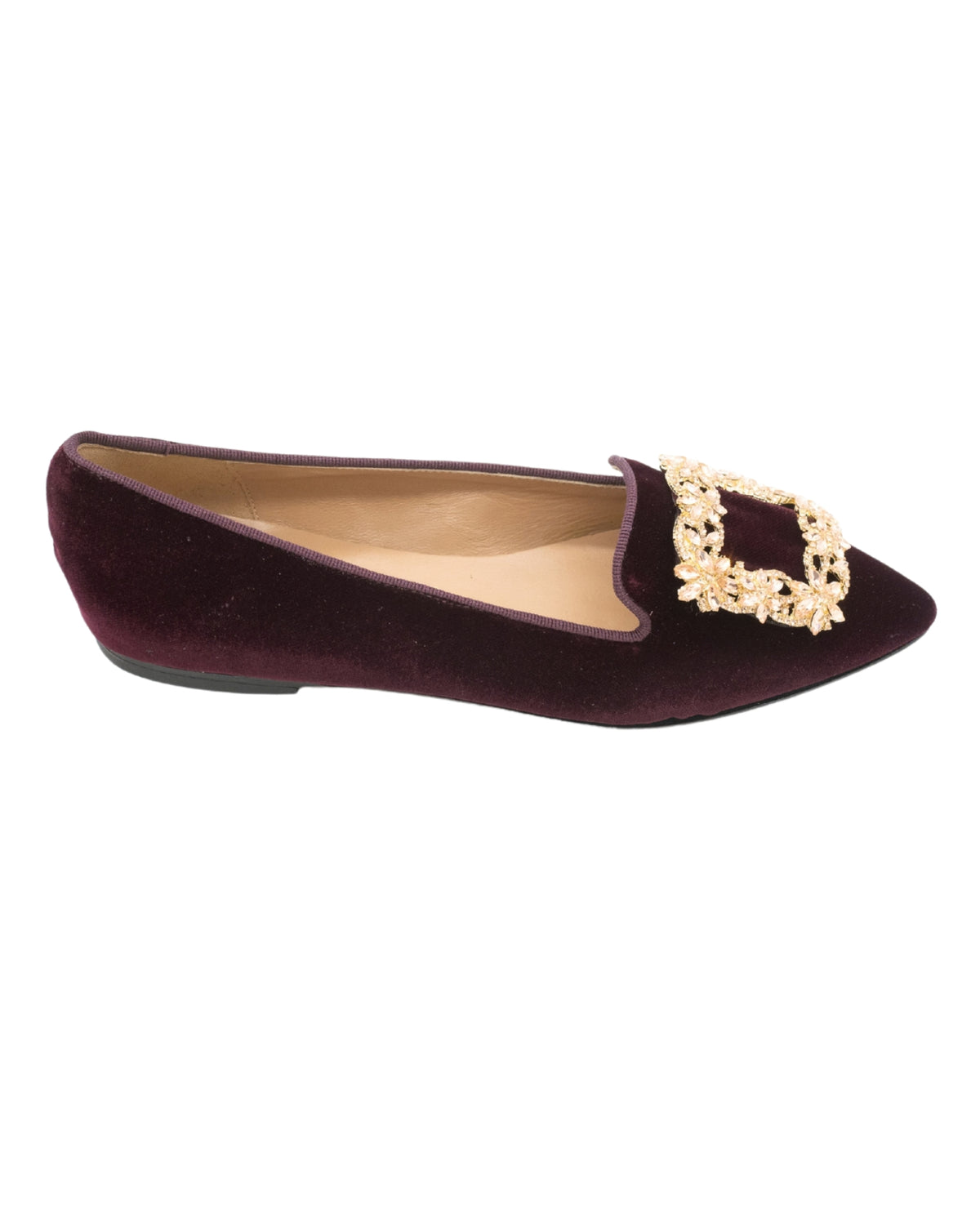 Bordeaux Velvet Glitter Buckle Pointy Loafer