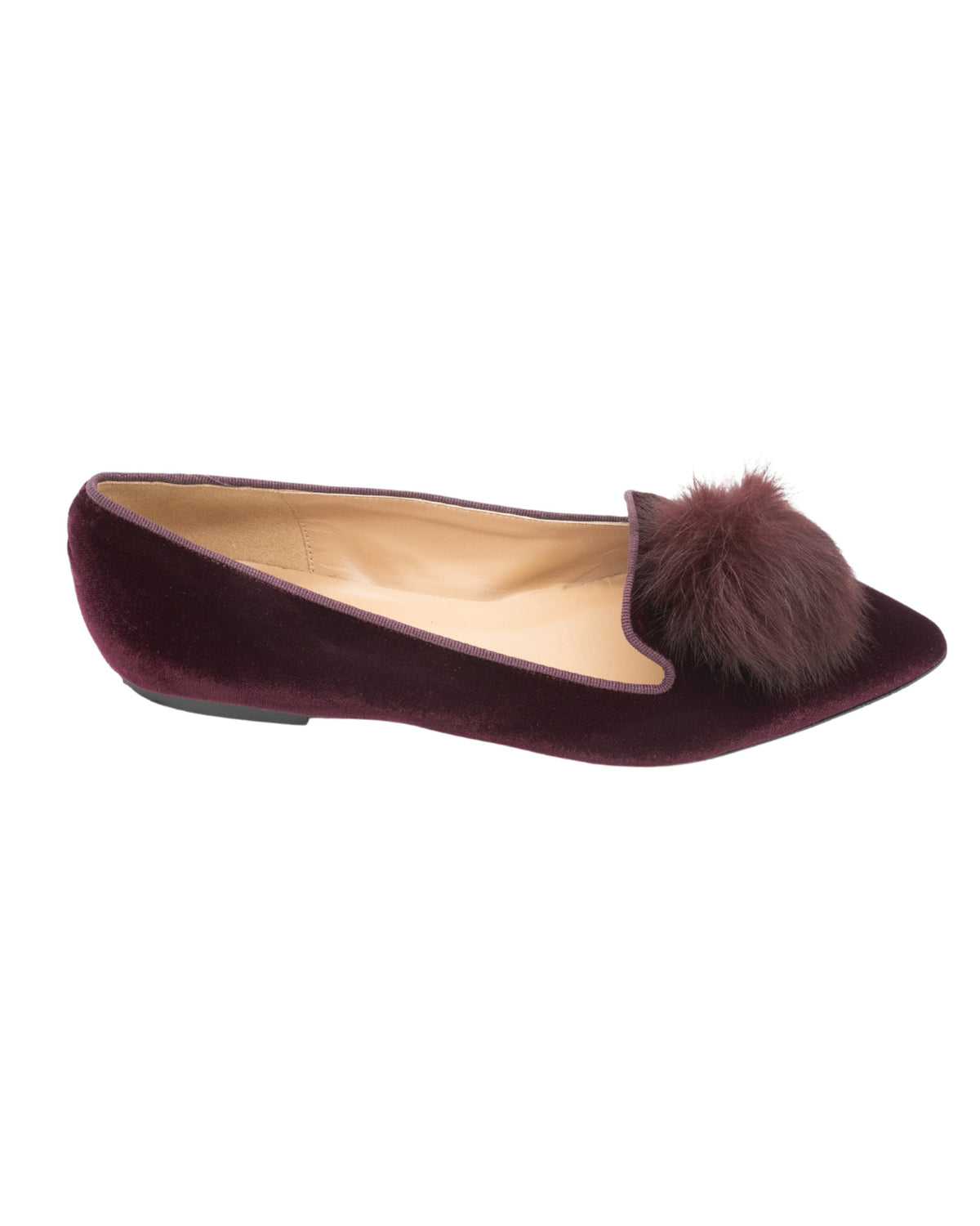 Bordeaux Pompon Samt Pointy