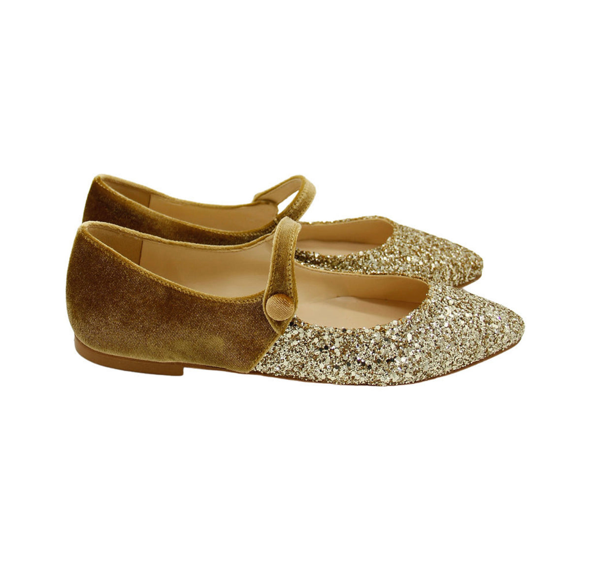Mary Jane Samt Glitzer Gold
