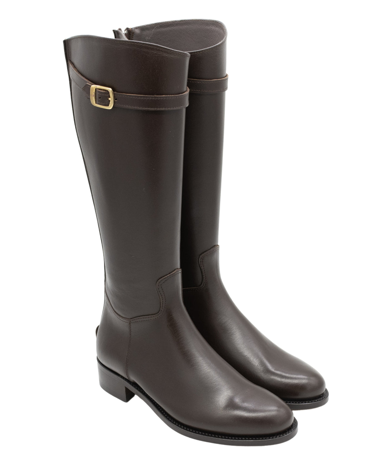 Marron Glattleder Reiter Stiefel