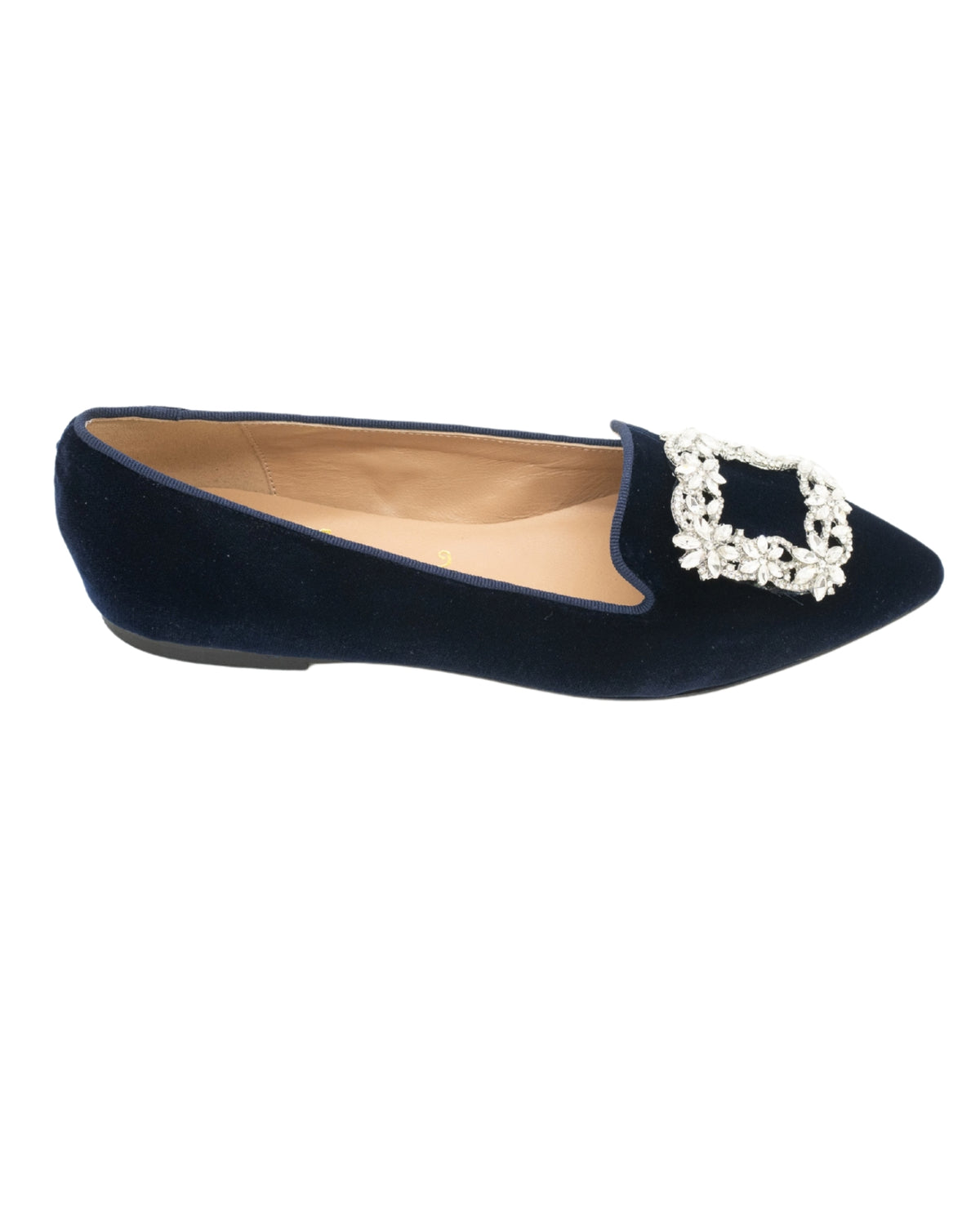 Navy Velvet Glitter Buckle Pointy Loafer