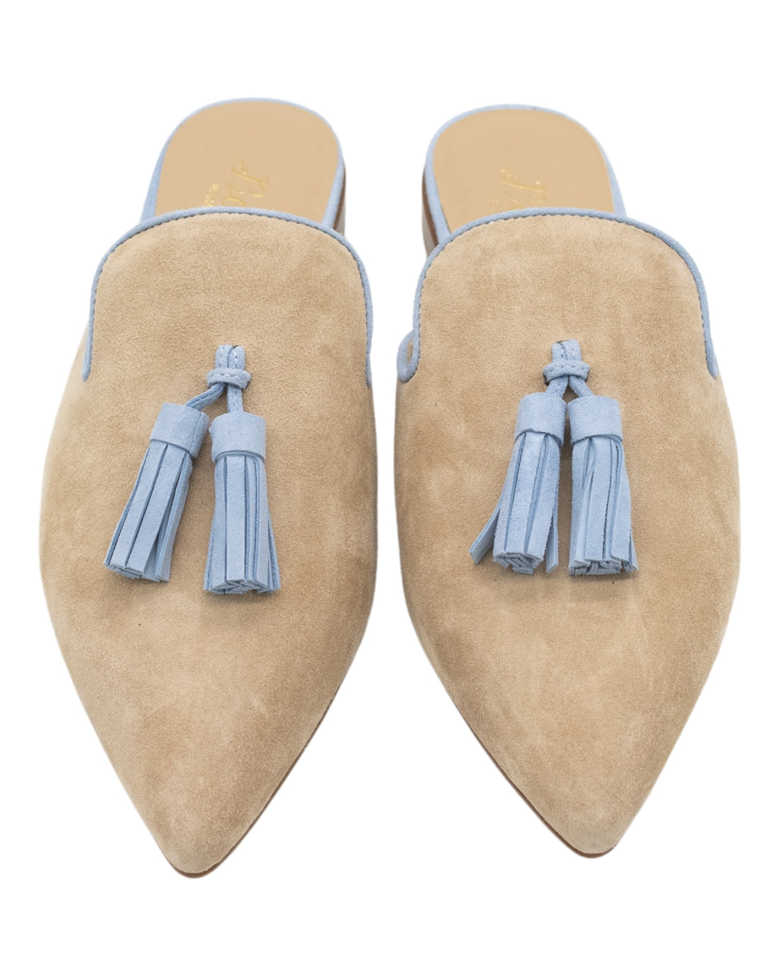 Nude-Sky Tassel Mules